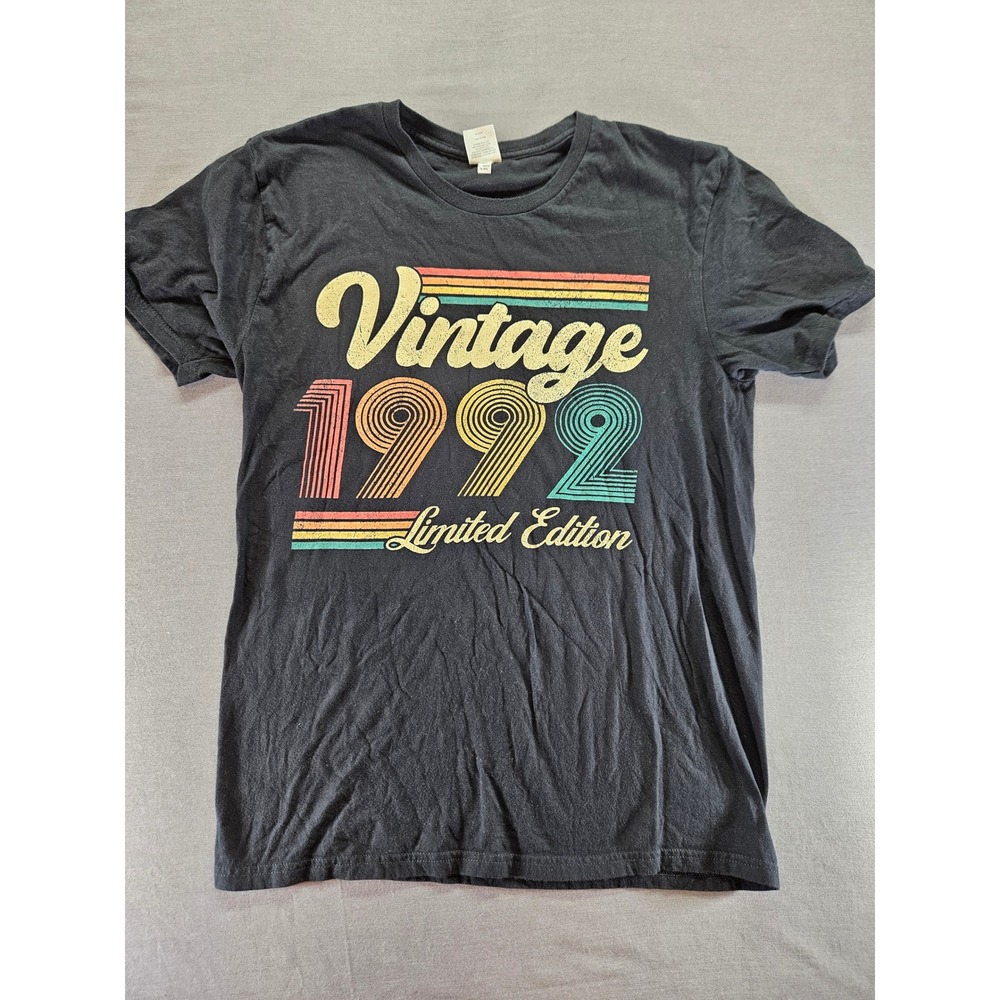 Vintage 1992 Limited Edition Graphic T-Shirt Mens Medium Black Retro Birthday
